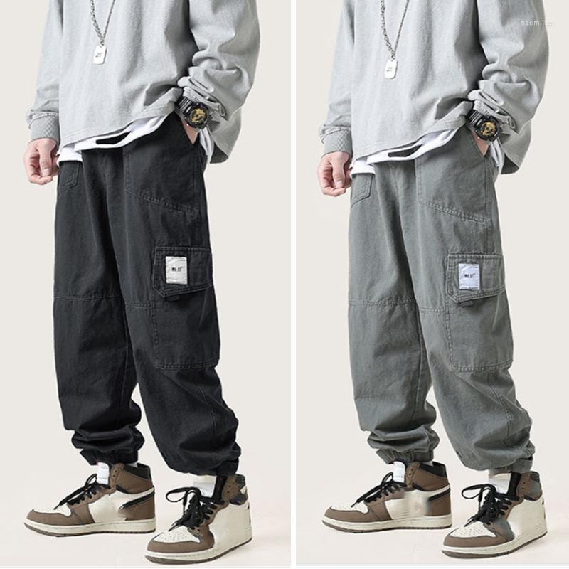 

Men's Pants Casual Men Multi-pocket Cargo Vintage Streetwear Elastic Waist Loose Trousers Jogging Sweatpants Hip Hop Straight PantsMen's Nao, Dark gray