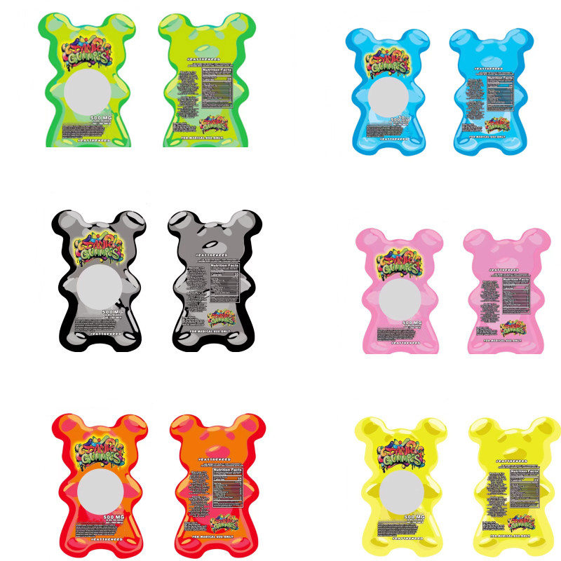 

Special Shaped Bears Bag Hologram 500MG Dank Gummies Edibles packaging Diecut Die cut Worms Bears Cubes Candy Gummy Smell Proof Mylar Bags icecold6688