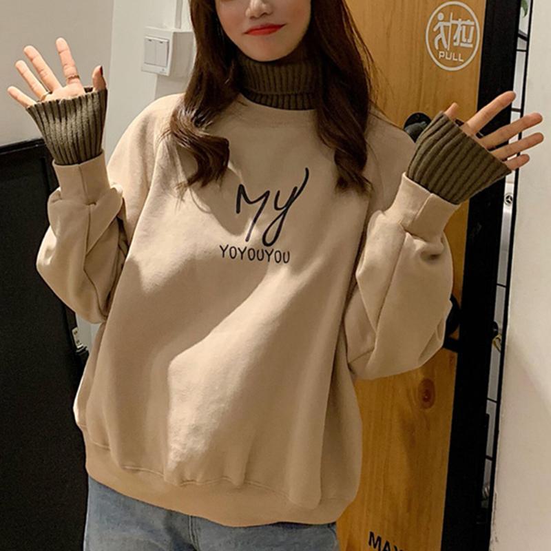 

Women's Hoodies & Sweatshirts Fashion Sweatshirt Print Women Long Sleeve Polyester Fabric Thickened High Collar Chic Autumn Winter FleeceWom, Camel