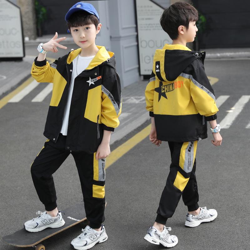 

Clothing Sets High Quality Fashion Kids Autumn Suit Boys Hoodies And Pants Windproof Trench Coat Luminous Long Sleeve 2 Pcs SetClothing, Sky blue