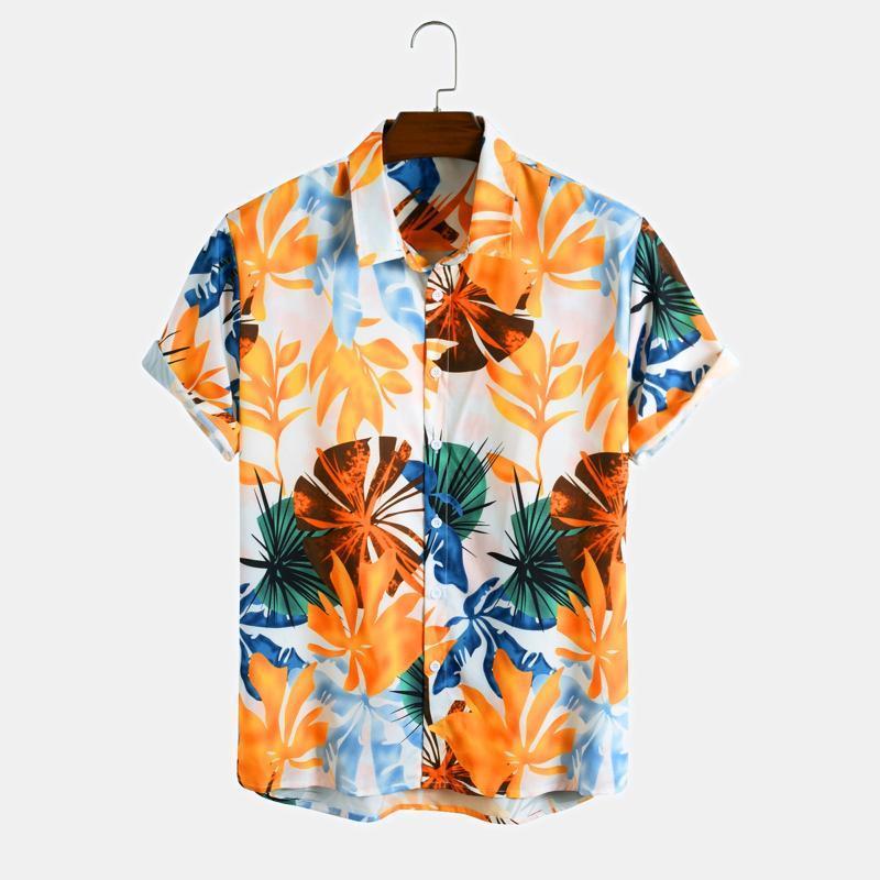 

Men' Casual Shirts Mens Floral Hawaiian Tops Summer Short Sleeve Button Turndown Collar Beach Holiday Men Clothing Camisa Masculina, Yellow