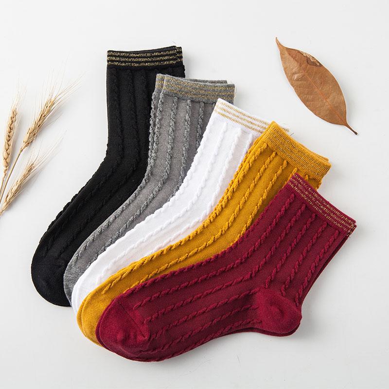 

Socks & Hosiery Korean Style Student Black/white/yellow Cotton Blends 1order 5pairsSocks, Beige