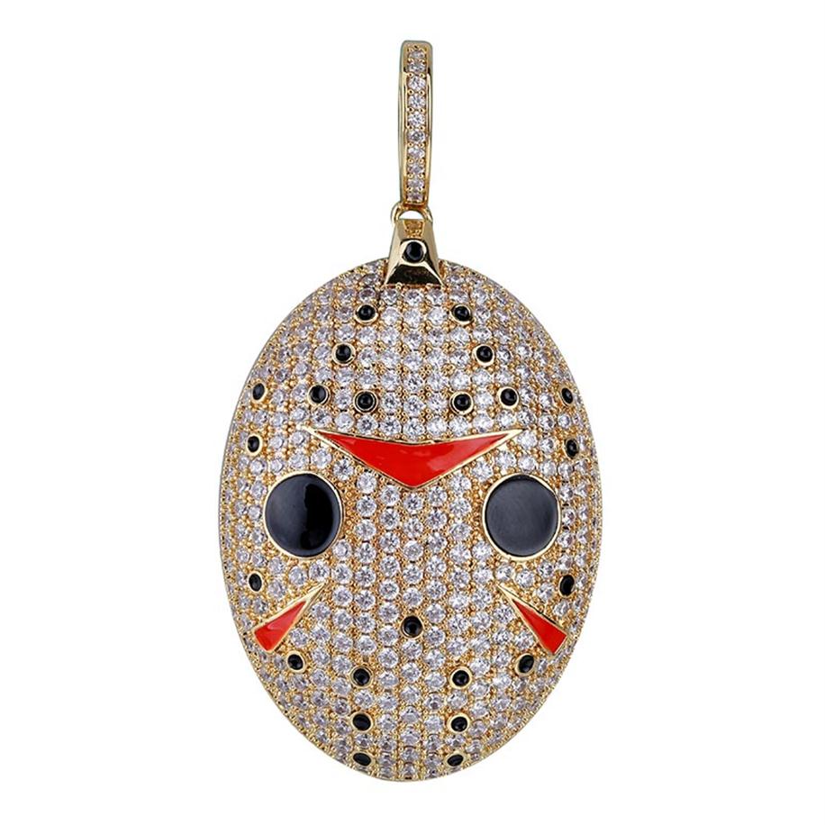 

Hip Hop Jewelry Cubic Zircon Gold Saw Horror Movie Theme Iced Out Pendant Men's Gifts Horror Mask Pendant Necklaces191S