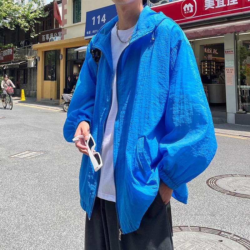 

Men's Jackets Plus Size 5XL-M Summer Loose Casual Hooded Men 2022 Solid Streetwear Outwear Thin Sun Protection Clothing 2022Men's, Blue