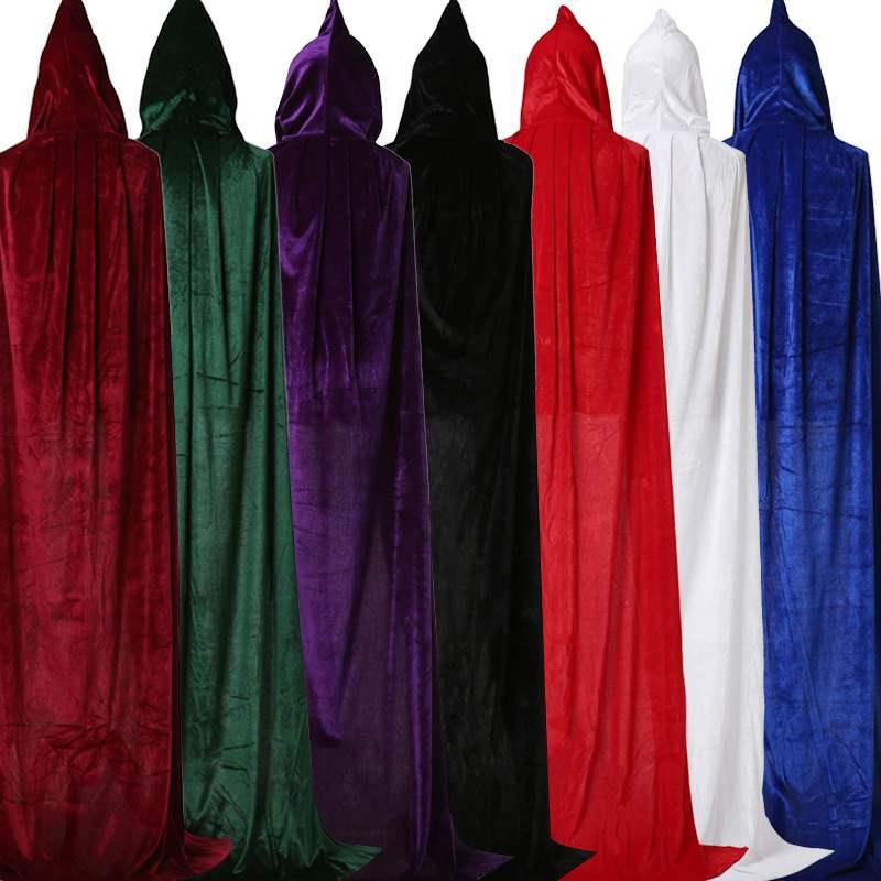

Costume Accessories Adult Carnival Halloween Costumes For Women Men Witch Long Velvet Red Black Cloak Cape Vampire Hooded Gothic Scary Fancy