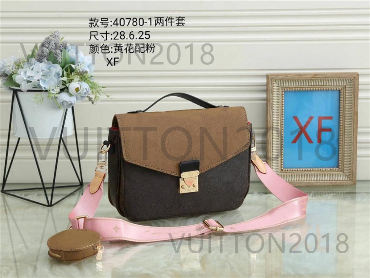 

2 pieces/set messenger shoulder bag lady Crossbody Bags Totes luxurys wallet leather Woman designers handbag purse, White flower