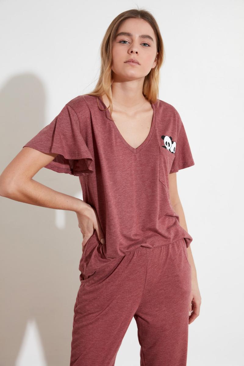 

Men' Sleepwear Trendyol Panda Printed Knitted Pajamas Set THMSS20PT0172, Gray