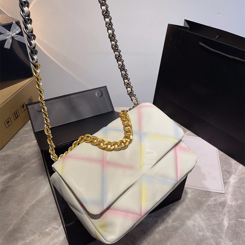 

5A+ High Quality Luxury Chain Shoulder Bag 25cm Quilted women Designer Handbag Hot Classic 19 flap Crossbody Purse Lamskin Leather wallet purse, Pink