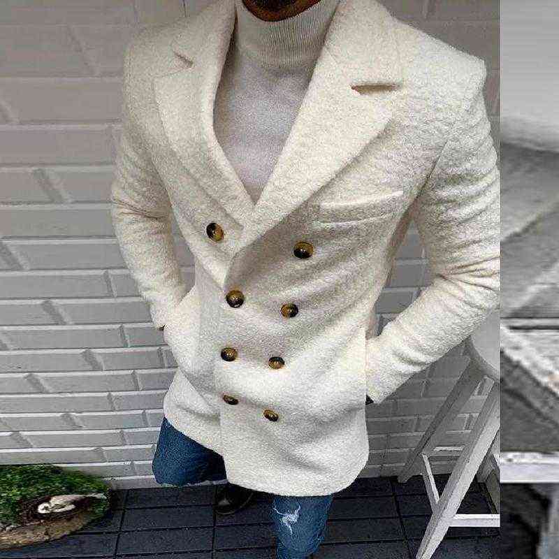Men's Wool & Blends Double Breasted Short Jacket Autumn Winter Thick Warm Men Solid Plush Outwear Coats Long Sleeve Turn Down Collar Outerwe