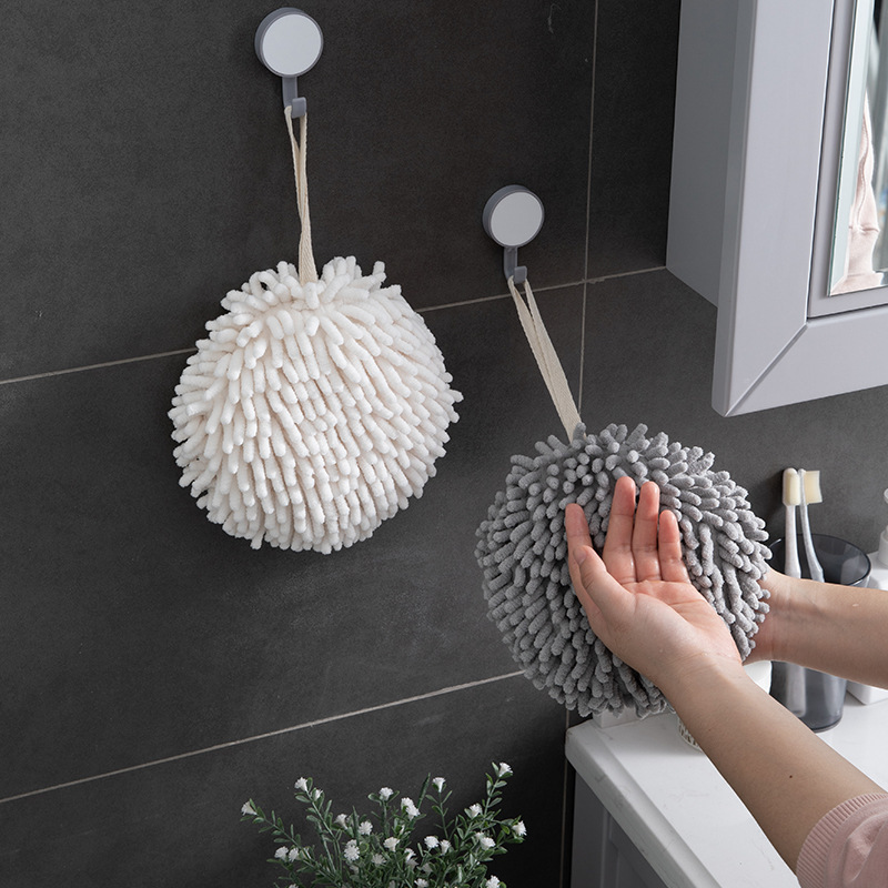 

Soft Chenille Kitchen Bathroom Hand Towel Ball Wall-Mounted Hanging Wipe Cloth Quick Dry Super Absorbent Microfiber Hand Towels JY1127, As picture