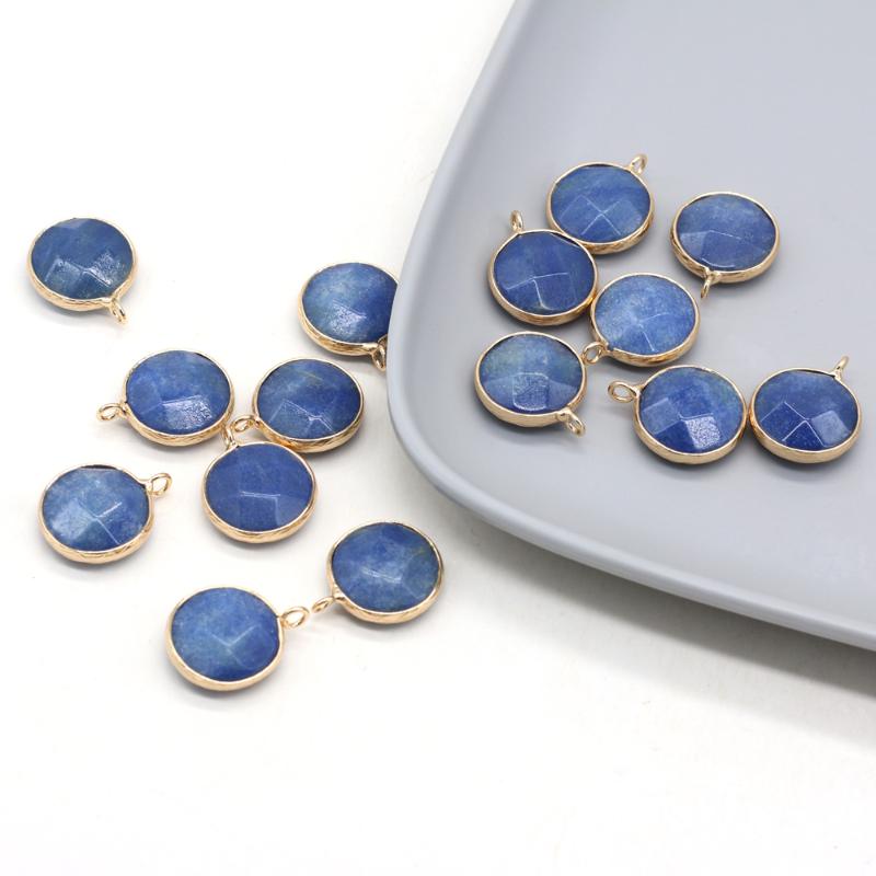 

Pendant Necklaces Wholesale 10PCS Natural Stone Blue Aventurine Round Gold-plated For Jewelry Making DIY Necklace Earring Accessories GiftPe