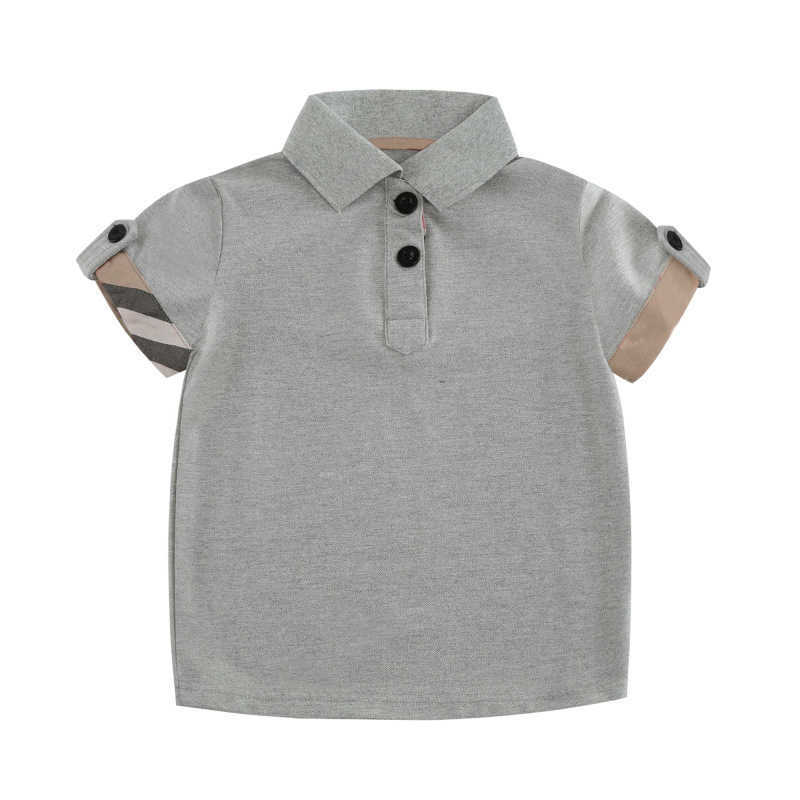 

Boy 2022 Short New Sleeve Plaid Cotton Polo Clothes Children Clothing Top Fashion Summer Kids Wear 2-7 Years, Gray