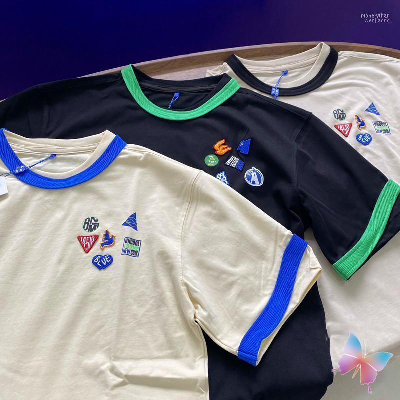 

Men's T-Shirts Ader Tshirts High Quality Embroidered Badge Multi-Label Patch Contrast Color Irregular Short Sleeve T-ShirtMen's Imon22