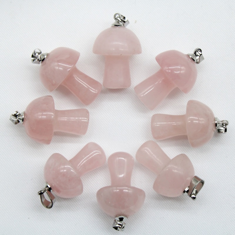 

Mini Mushroom Natural Crystal Stone Charms Rose Quartz Stones Pendant for DIY Jewelry Making Necklace Accessories Wholesale