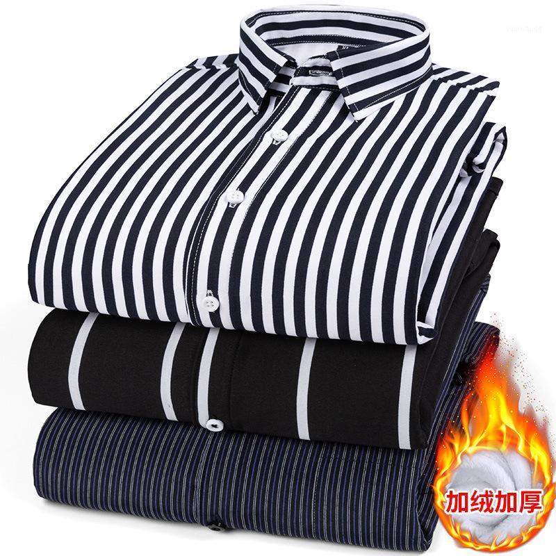 

Turn-down Collar Cotton Casual Thick Warm Bottoming Striped Shirt Men Winter Denim Long Sleeved Men's Shirts, Lavender