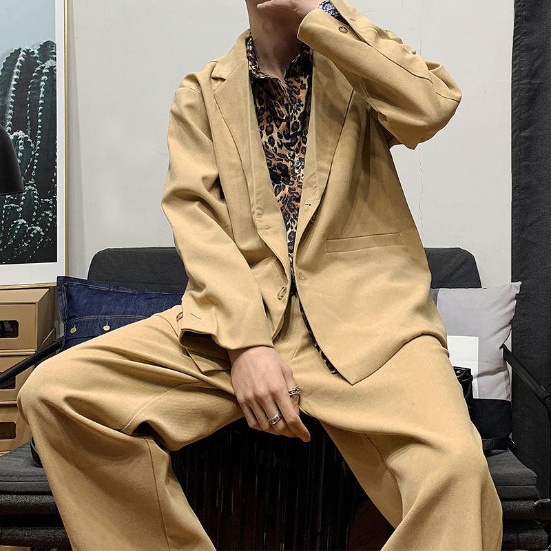 

Men's Tracksuits 2022 Spring And Autumn Youth Loose Single-breasted Leopard Stitching Suit Fashion Casual Wild Top Black /Khaki