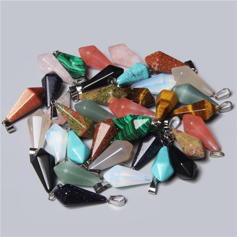 

Pendant Necklaces Natural Stone Quartz Crystal Unakite Tiger Eye Pendulum Hexagonal Pyramid For Diy Jewelry Making Necklace 2pcs WholesalePe