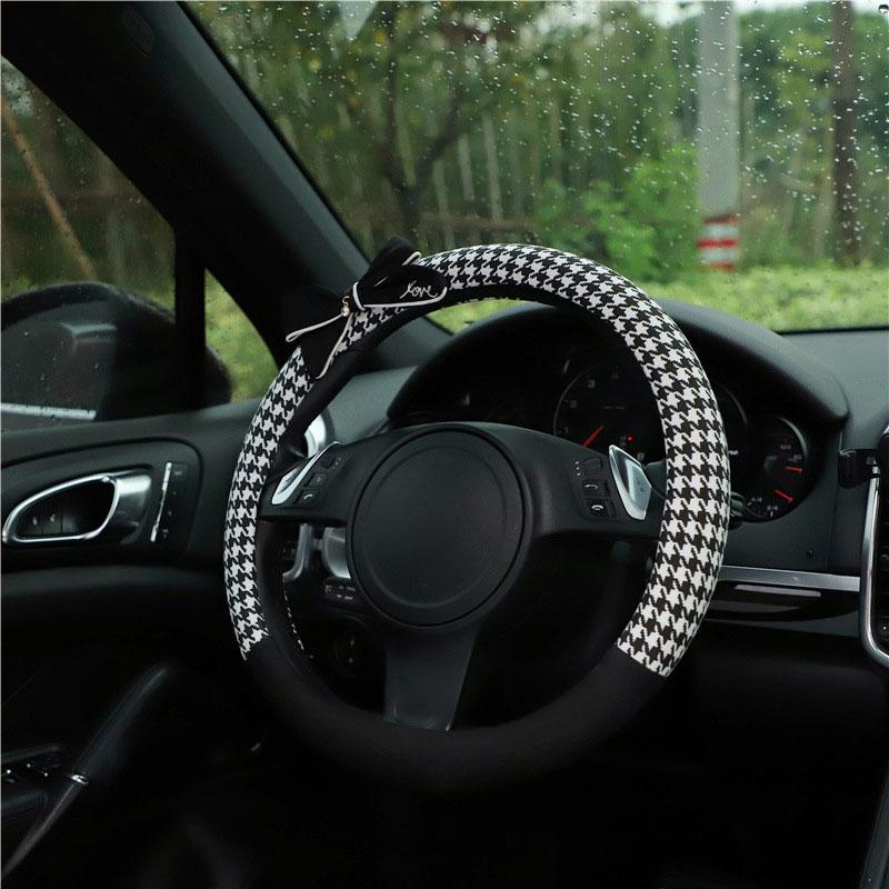 

Steering Wheel Covers Car Cover Bird Check Bow Cotton Handlebar Four Seasons Universal Interior SuppliesSteering