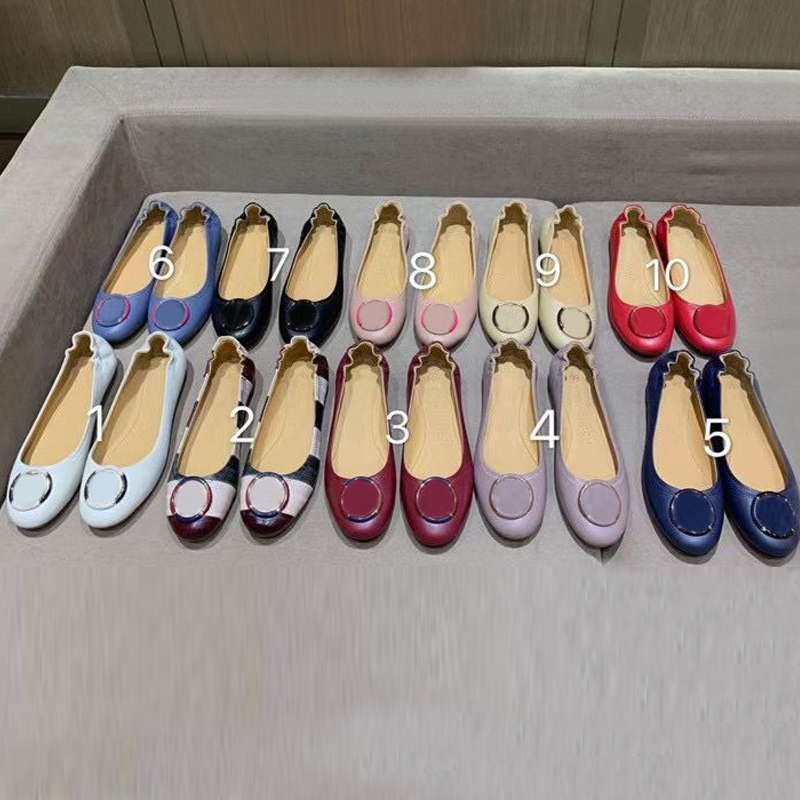 

designer Dress Ballet shoes Spring Autumn 100% sheepskin Metal buckle fashion women Flat Egg roll boat shoe Lady leather Lazy dance Loafers Large size 35-41-42 With box, Extra boxes