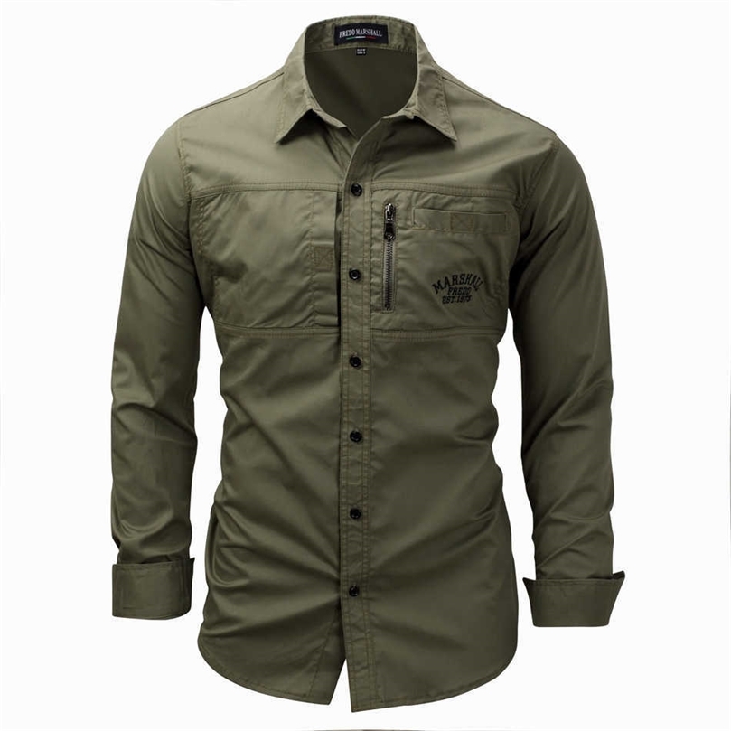 

High quality Men's Slim Fit Dress Shirts Masculina Business Male Long Sleeves Army Casual Turn Down Neck Shirt Homme 3XL 210701, Green