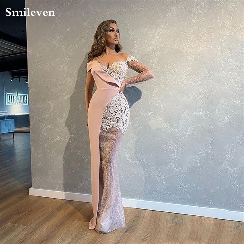 

Smileven Sexy Mermaid Evening Dress Turkey Pink Robe de Soiree One Shoulder Sequin Lace Prom Gowns Evening Party Gowns 201114, Gray