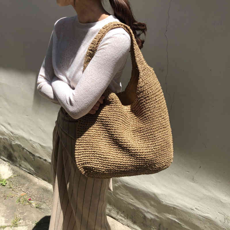 

Evening Bags Schouder Bags Mode Rotan Vrouwen Geweven Vrouwelijke Handtassen Grote Capaciteit Zomer Strand Stro Zakken Tote Handbags 220416, Beige