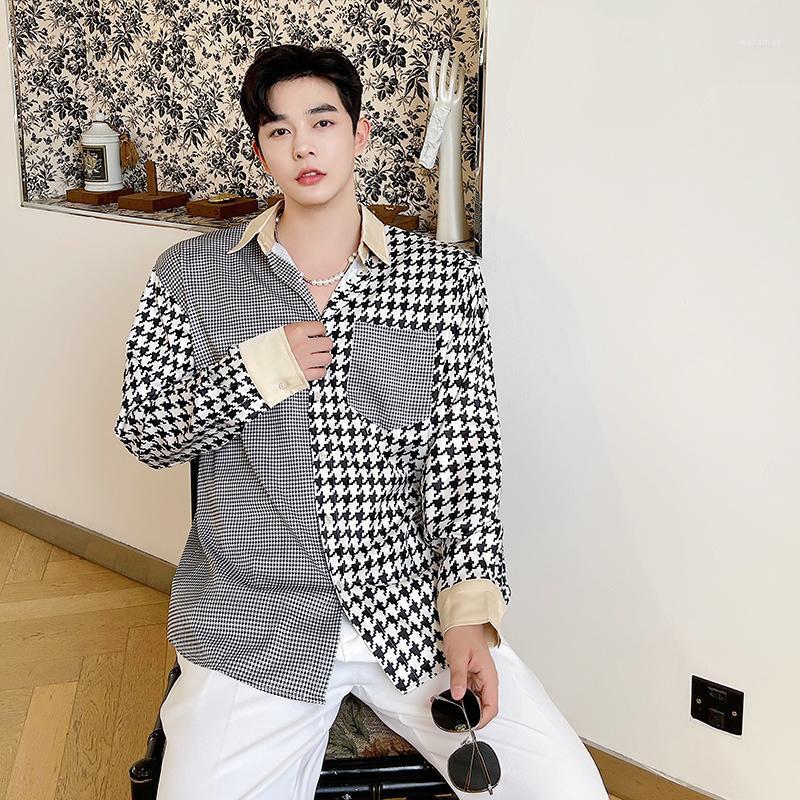 

Men's Casual Shirts South Korea 2022 Spring And Autumn Fashion Trend Shirt Loose Stitching Lattice Long-sleeved Men Clothing