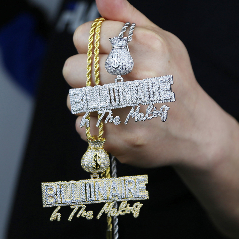 

New 5A Cubic Zirconia CZ Initial Letter Billionaire Pendant Necklace Fit Cuban Chain for MenHip Hop Rock Jewelry