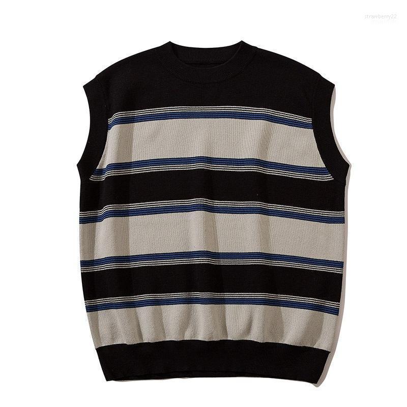 

Men's Vests Sleeveless Sweater Knitted Vest Striped Pullover Harajuku Contrast Color Women's Retro Street Clothing Hip Hop Rock Japane Stra2, Blue