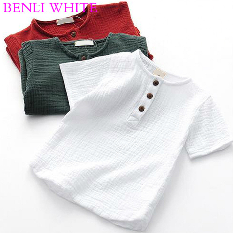 Coton lin bébé garçon t-shirts été enfant en bas âge confortable filles hauts enfants vêtements enfants bouton t-shirts 90 140CM hauteur 220620