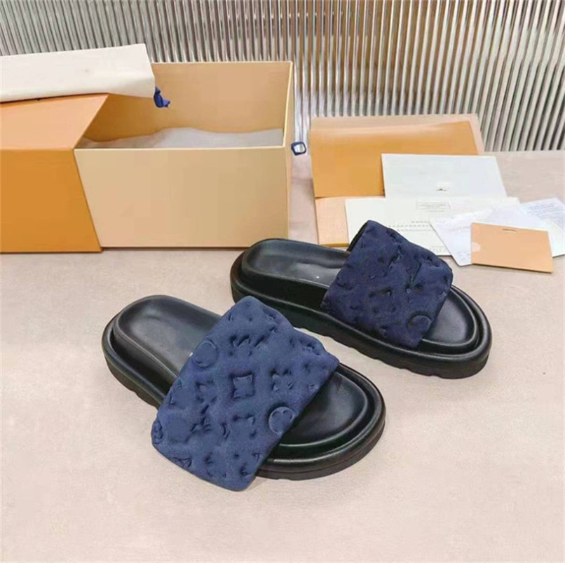 

Designers Women Velcro Slippers POOL PILLOW COMFORT Smooth Flat Letter Mules Fashionable Easy-to-wear Rubber Bottom Width Slides 35-40, Blue