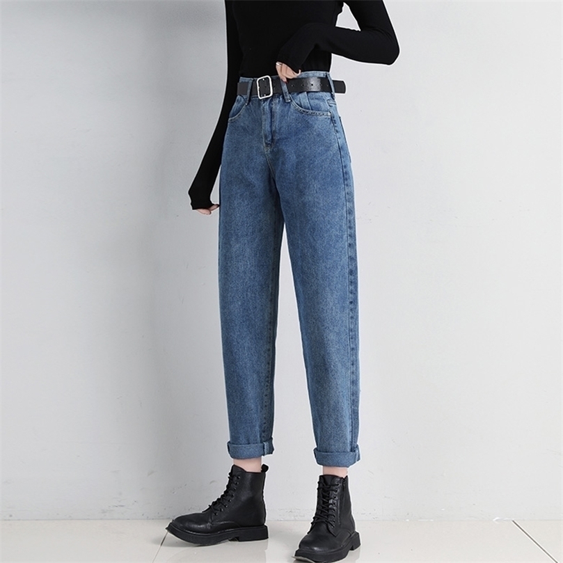 

Mom Jeans Woman Plus Size Loose High Waist Denim Pants Vintage BF Style Straight Washed Cotton Harem 220402, Dark blue