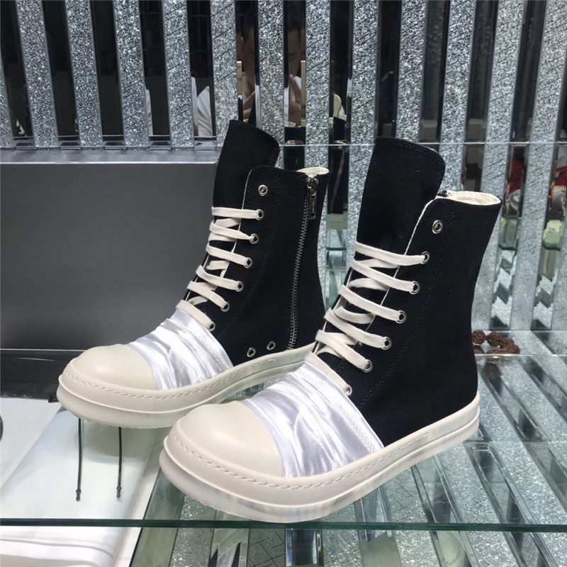 

Designer Luxury Rick Black Thick Bottom high top Casual Boots Owens Mens Canvas Female Board Retro Dissol lace-up high-top shoe With Original box