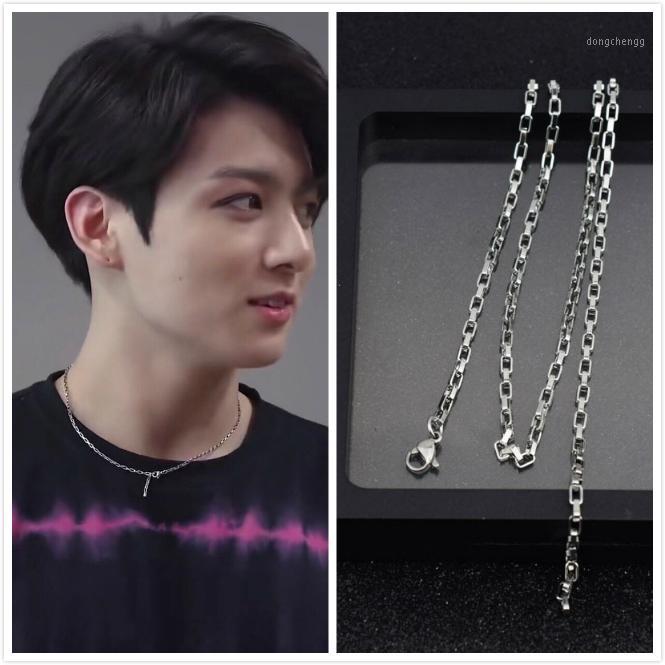 

Pendant Necklaces Jungkook Same Jewelry Fashion Stainless Steel Necklace Simple Design Long Chain Choker Men Women Kpop