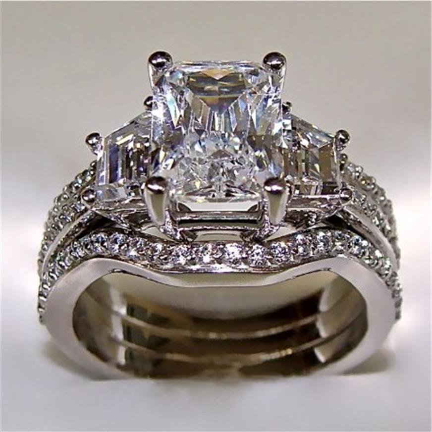 

Vintage 10K White Gold 3ct Lab Diamond Ring sets 925 sterling silver Bijou Engagement Wedding band Rings for Women men Jewelry225w