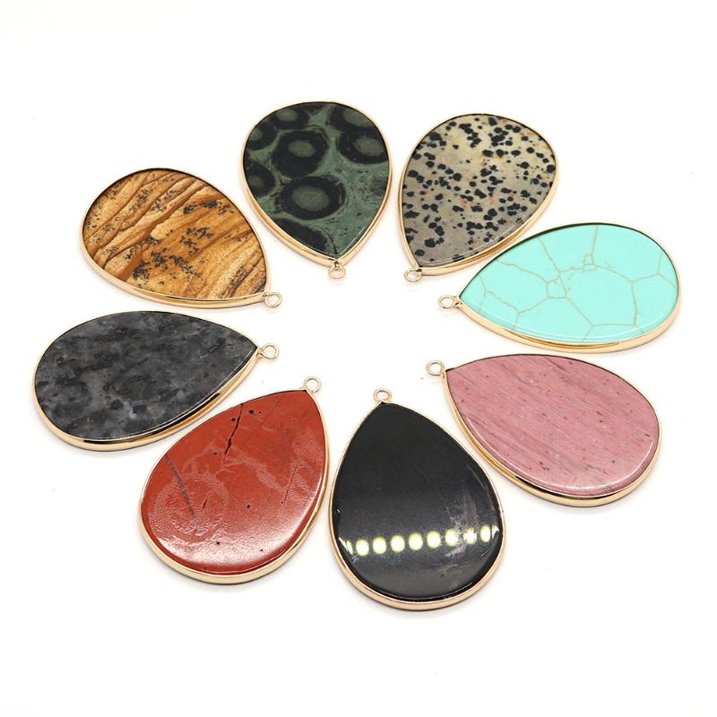 

Pendant Necklaces 2pcs/pack 35x50mm Natural Stone Pendants Water Drop Shaped Semi-precious DIY For Making Necklace Earrings 15 ColorsPendant