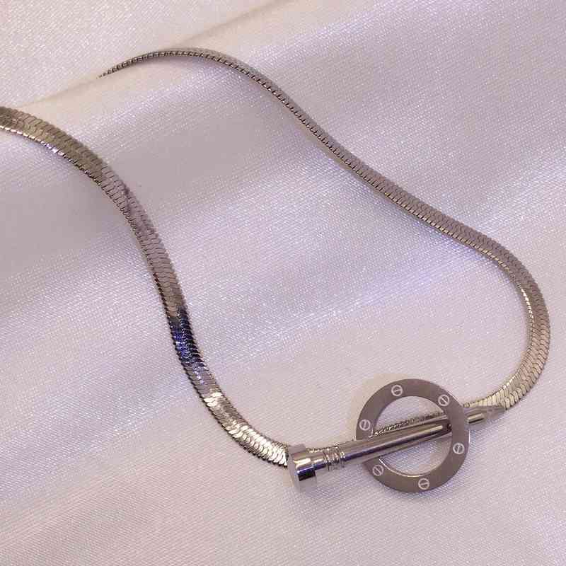 

designer Compare with the original CKajia titanium steel nail Necklace female snake bone one word stainless personality simple Snake chain necklace