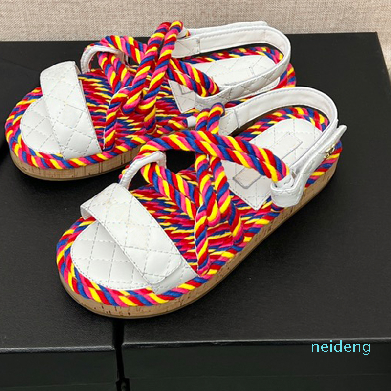 

2022 New Hemp Rope Velcro Summer Shoes Ladies Sandals Fashion High Quality Sandals Flat Open Toe Roman Sandals 35-40 j5252, 01