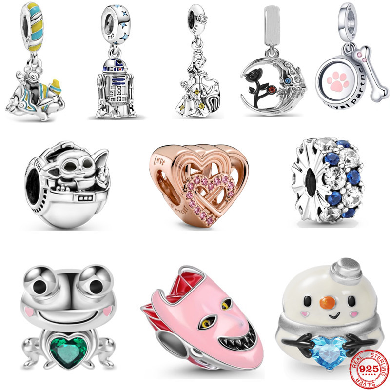 925 Argent Charme Perles Dangle Grenouille Robot Poupée Masque Bol De Nourriture Neige Trésor Perle Fit Pandora Charms Bracelet DIY Bijoux Access
