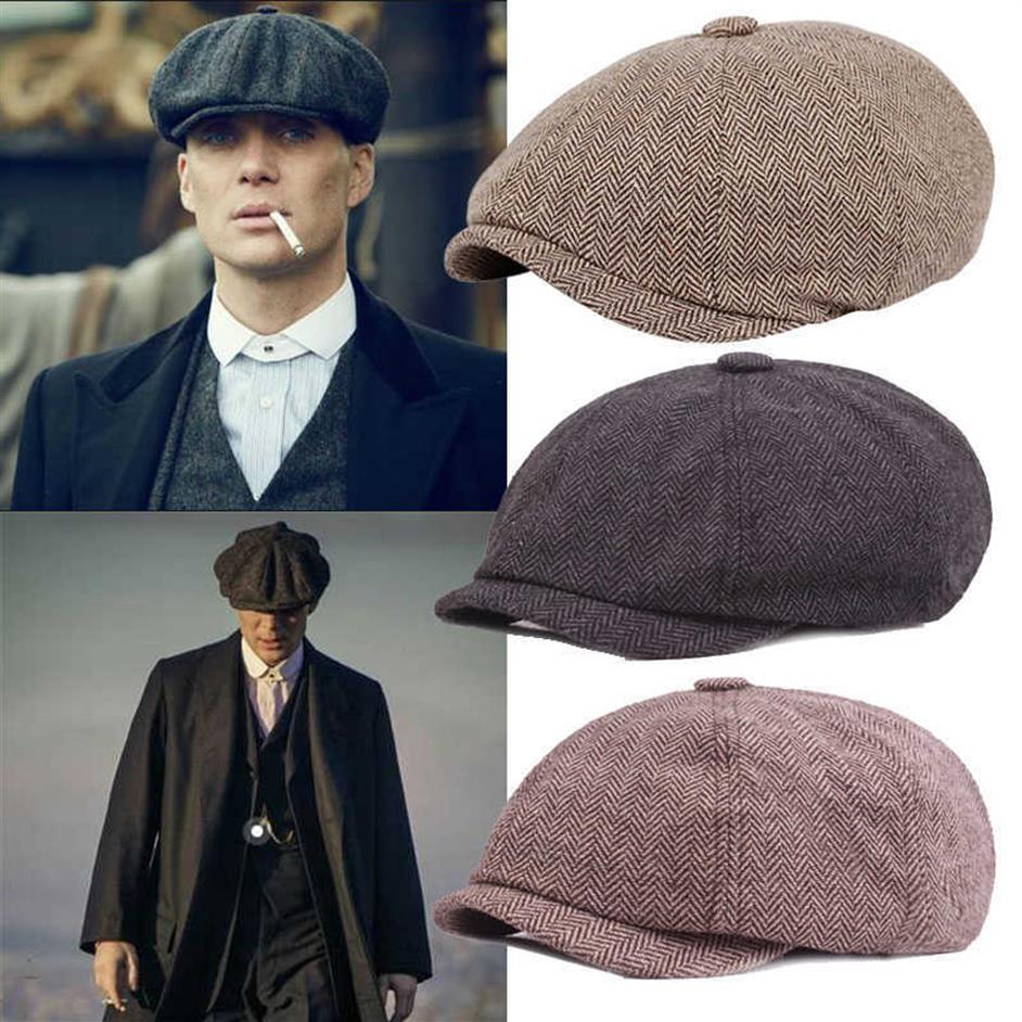 

Men Beret Vintage Herringbone Gatsby Tweed Peaky Blinders Hat Newsboy Beret Hat Spring Winter Flat Peaked Beret Hats Q0703312d, Style 07 beige