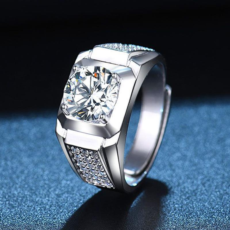 

Wedding Rings Shiny White Zircon Full Crystal Men Suitable For Engagement Marriage Proposal Jewelry Adjustable Opening RingWedding