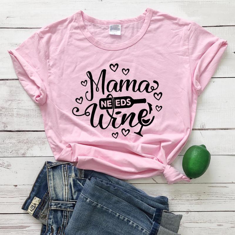 

Mama Needs Wine Mom Life Pure Cotton Graphic Casual T Shirt Camiseta Rosa Feminina Vintage Girl Gift Tees Party Tops, Pink-black txt