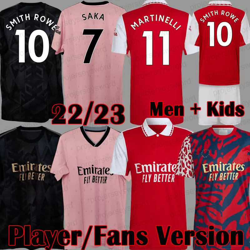 

Fans Player version 21  23 MARTINELLI soccer jersey Gunners 2022 2023 SMITH ROWE Pink jersey ODEGAARD kit Kid Equipment SAKA THOMAS TIERNEY Black football shirt, 21 22 away