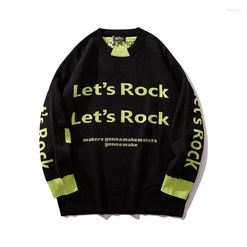 

Men's Sweaters Color Match Crew Neck Pullover Men Casaco Masculino English Letter Print Loose Sweater Pull Homme Clothing Mari22, Green