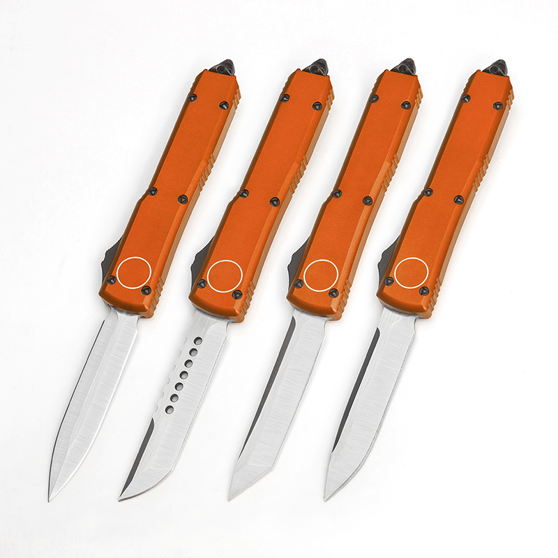 

New Style UT Pocket Knife Outdoor Camping Automatic Knives Tactical EDC Practical Survival Tools D2 Blade Orange CNC Aluminum Handle Nylon Sheath Self Defense