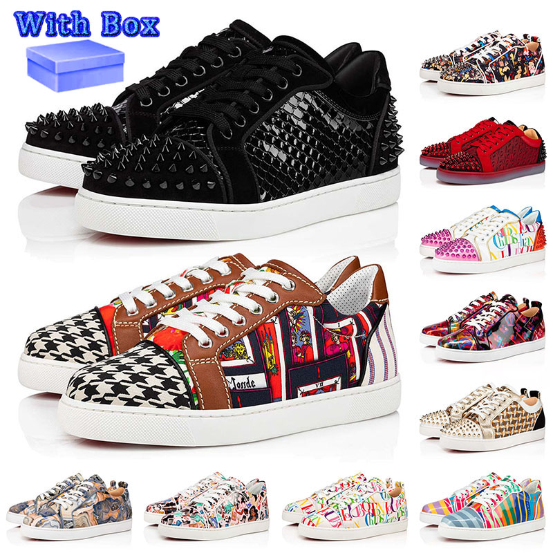 2022 Designer Mens Womens Spike Shoes Top Red Low Cut Rivet Flats Luxurys Platform Bottoms Sneakers Big Size Us 12 13 Black White Fashion Trainer