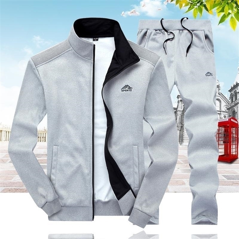 

ZITY Tracksuits Men Sweatershirt Pant Set Spring Autumn 2 Piece Outfits Mens Clothing Slim Zipper Casual Mens Track Suit 201118, Ly003 light grey