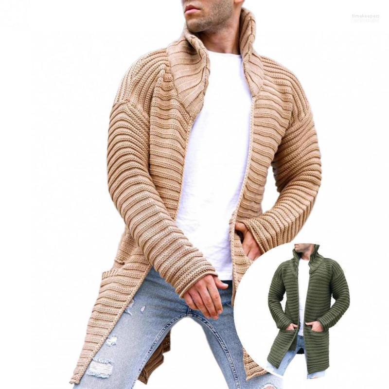 

Men's Sweaters Knitted Jacket Thickened Skin-friendly Mid Length Lapel Ribbed Men Cardigan Sweater Knitwear Coat For Home Time22, Khaki
