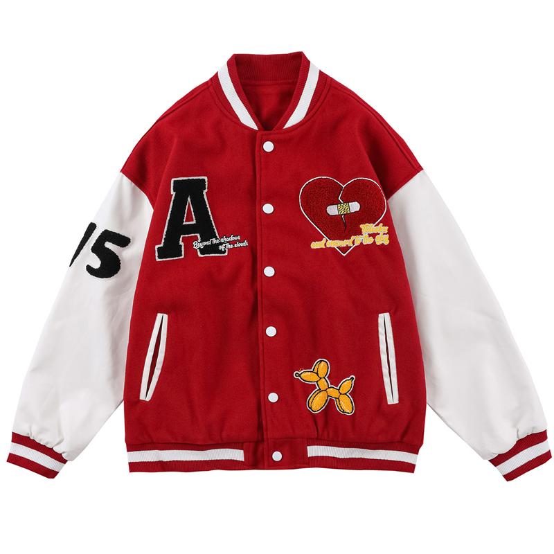 

Men's Jackets Broken Heart Embroidery Varsity Jacket Coat Men Women Patchwork Hip Hop Streetwear Harajuku Retro Baseball Bomber Fashion Jack, Black