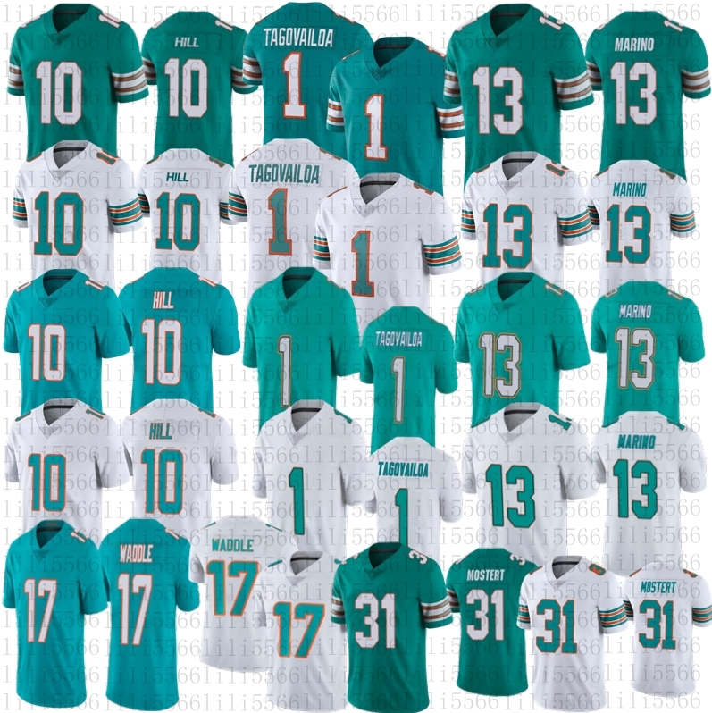 

Men 10 Tyreek Hill football jerseys 13 Dan Marino 17 Jaylen Waddle 1 Tua Tagovailoa Jersey stitched, As